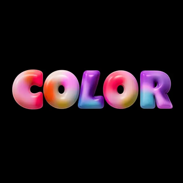 Glossy 3D Bubble Typography — "COLOR" in Multicolor Gradient on Black