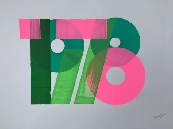 Layered '178' geometric poster in neon pink and green