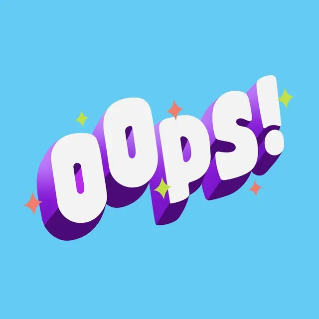Playful 3D "OOPS!" lettering on sky-blue background