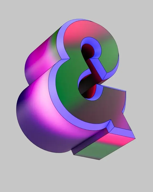 Iridescent 3D Ampersand — Neon Gradient CGI