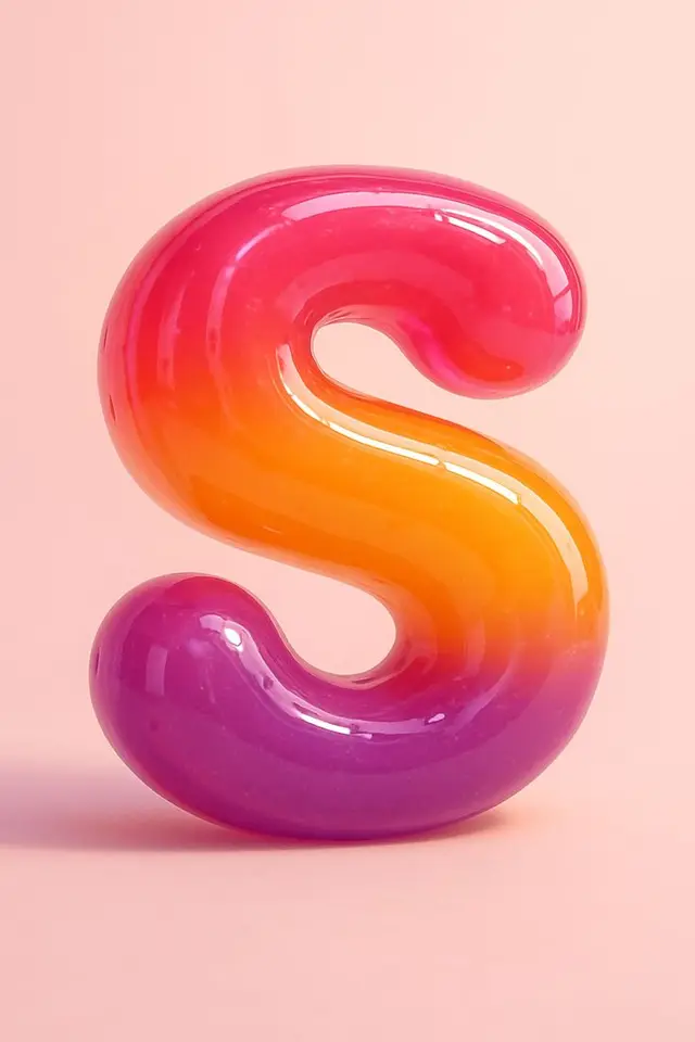 Glossy ombré 3D letter 'S' on pastel pink backdrop