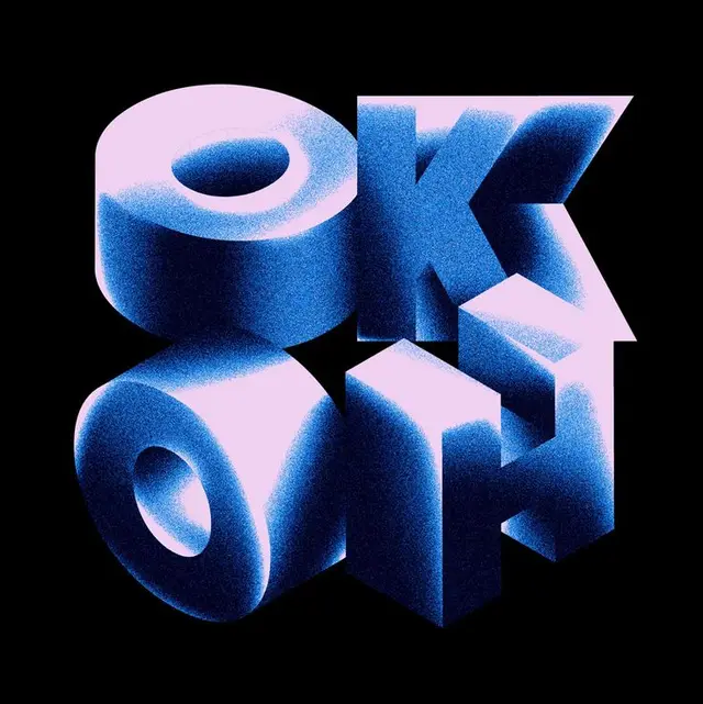 Stippled 3D "OK OK" Duotone Typography Poster