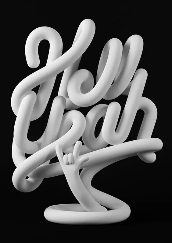 White Tubular 3D 'Yeah' Typography Sculpture on Black