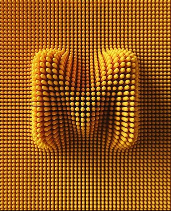 Golden-yellow pinboard with embossed 3D letter 'M'