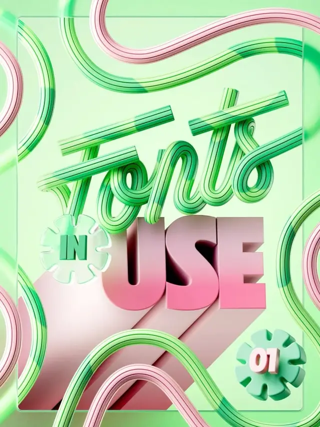 3D typographic poster — mint tubular script and pink extruded 'USE'