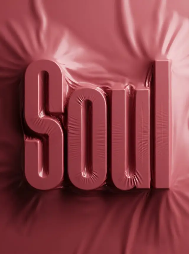 Glossy Maroon 3D Typography: "SOUL" Pressed Into Satin