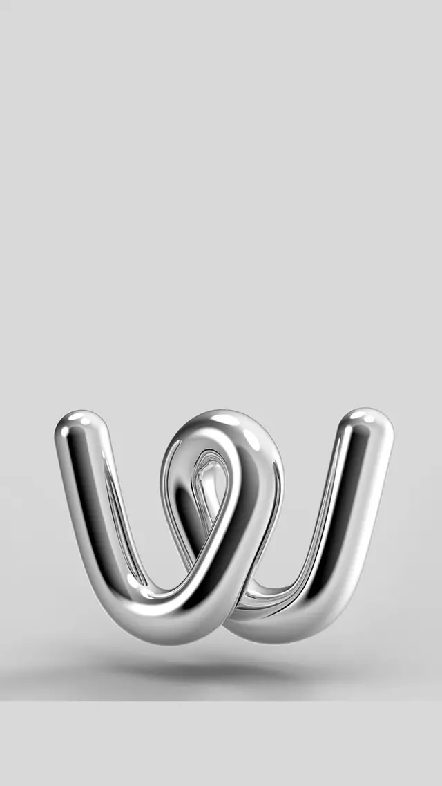Polished chrome tubular "w" sculpture — photorealistic 3D render