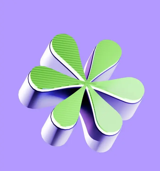 Pastel 3D Six‑Petal Abstract Flower Emblem