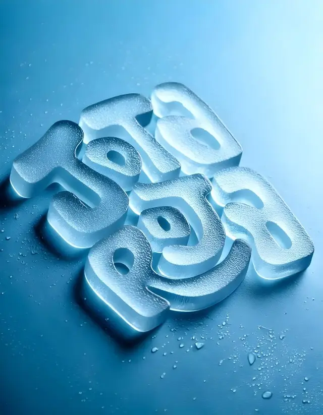 Frosted translucent 3D letters on cyan studio surface