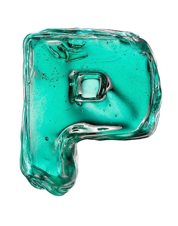 Teal Translucent Glass Letter P — Photorealistic Sculpture