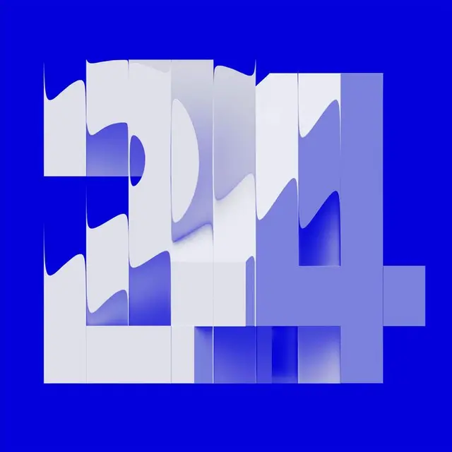 Modular '2024' typographic poster — royal blue and folded-gradient numerals