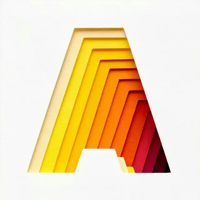 Layered Paper Cutout Letter A with Warm Gradient