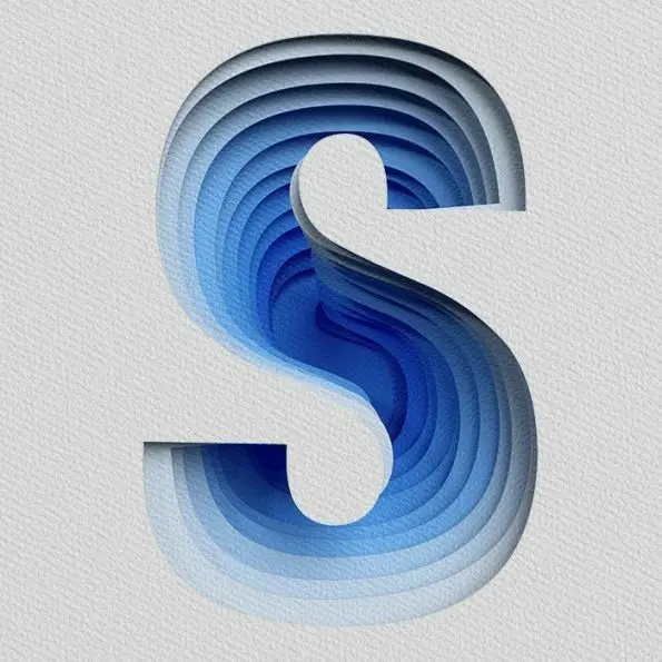 Layered Paper‑Cut Letter "S" — Blue Gradient Typography