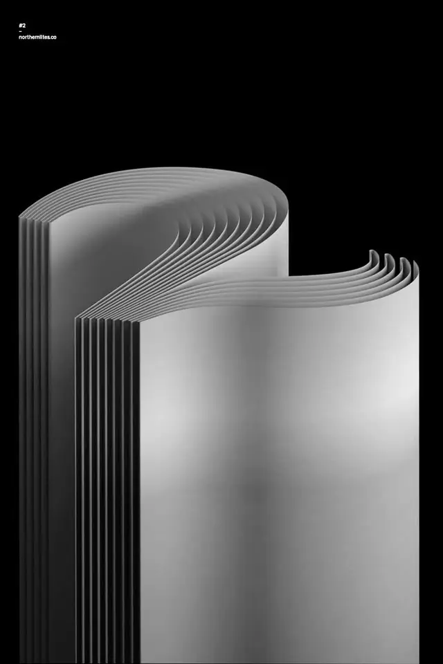 Monochrome S‑Shaped Stacked Pages — Minimal Paper Sculpture