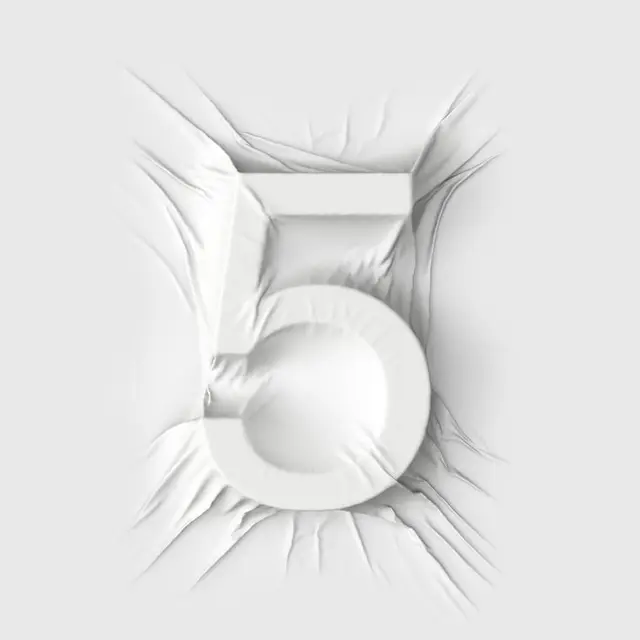 Stretched white fabric embossed with 3D numeral 5 (photorealistic)