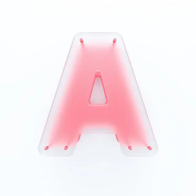 Translucent Pink 3D Letter "A" Neon-Style Sign — Minimal Product Render