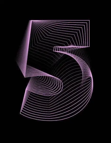 Neon Wireframe Numeral 5 — Contour Line Typography