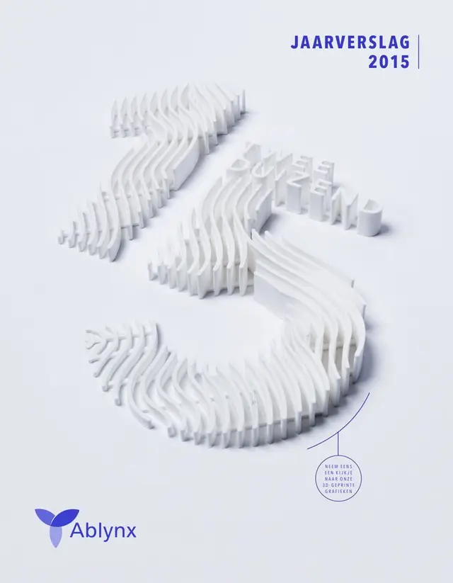 Ablynx Jaarverslag 2015 — white layered 3D numeral '3' annual report cover