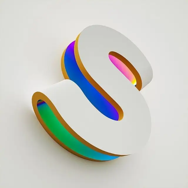3D iridescent letter S with gold bevel
