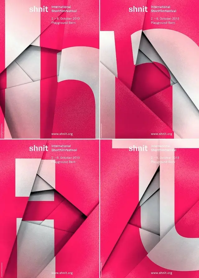 shnit International Shortfilmfestival 2013 — four-panel magenta folded-paper poster
