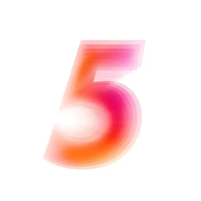 Glowing layered numeral 5 — pink-orange gradient poster