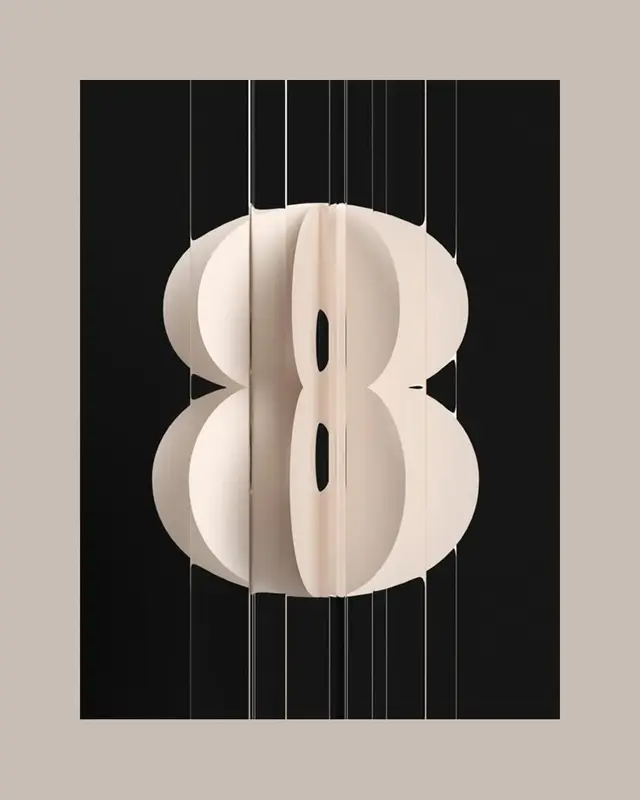Layered Paper Sculpture of the Number 8 on Black Panel