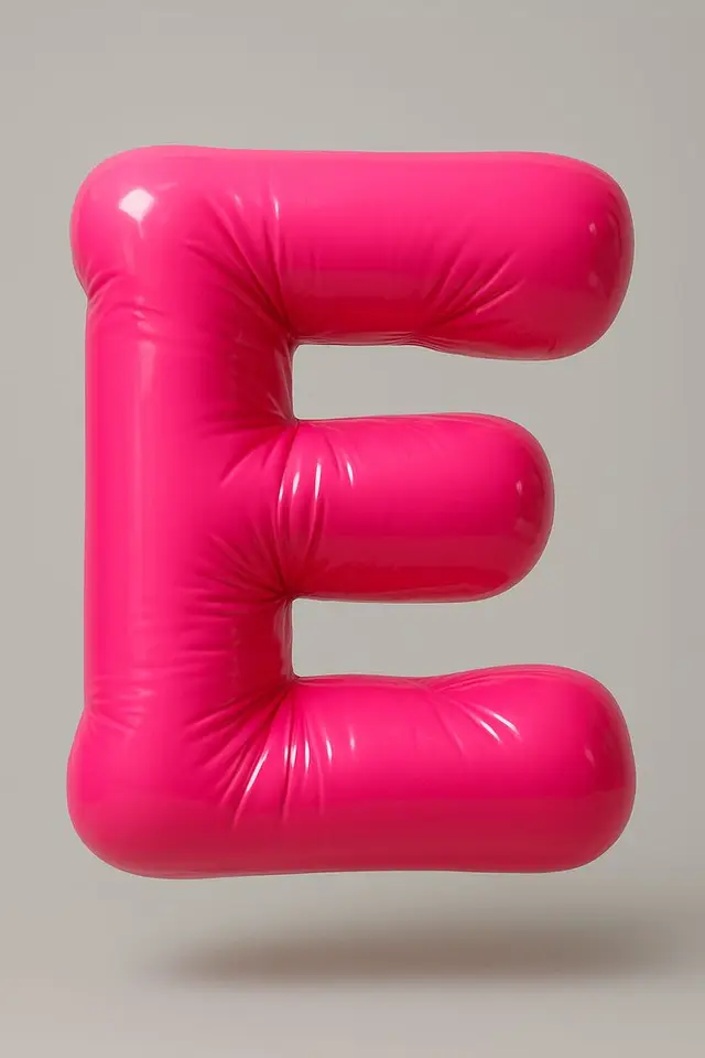 Glossy Hot-Pink Inflatable Letter "E" — Studio Product Shot