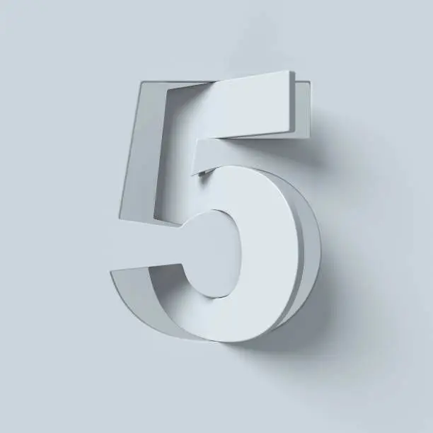 Paper-cut 3D Numeral 5 in Pale Blue Minimalist Typography
