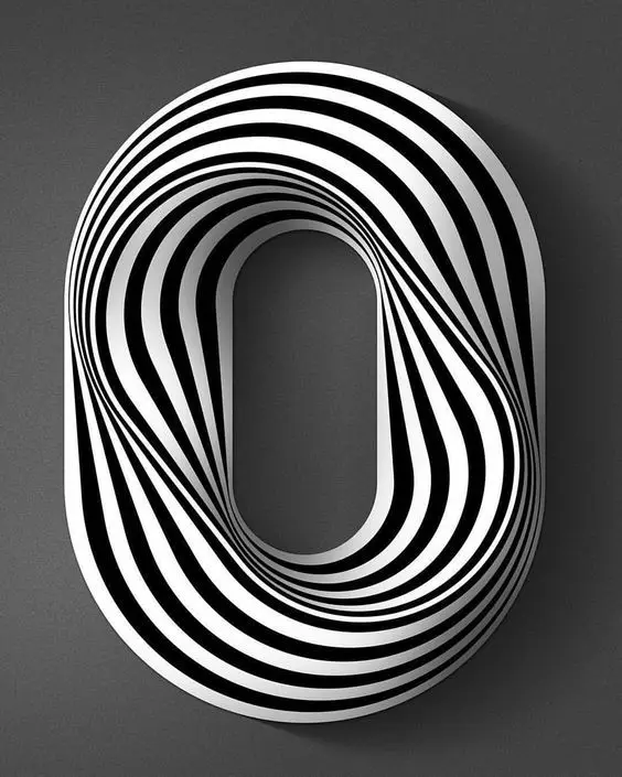 Monochrome twisted oval paper sculpture with concentric stripes
