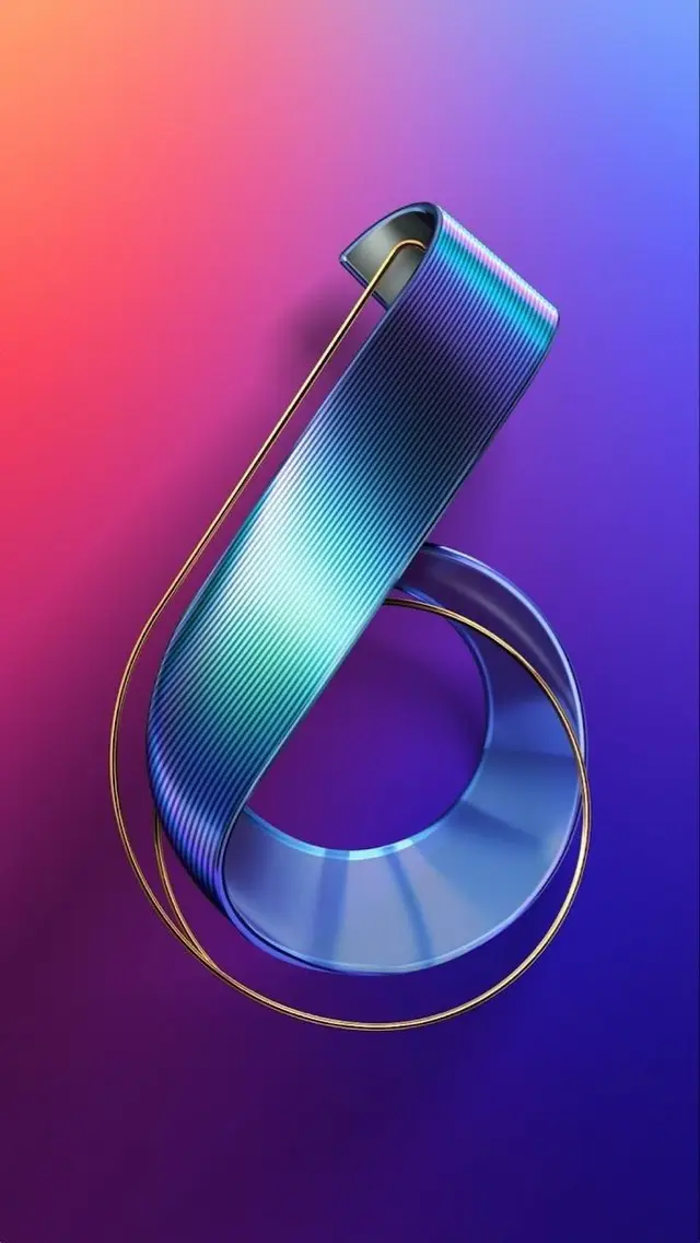 Iridescent 3D Ribbon Sculpted into Numeral 6 on Gradient Background
