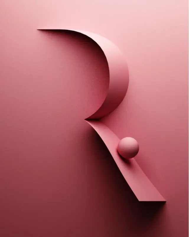 Monochrome Pink Curled Paper Sculpture with Sphere