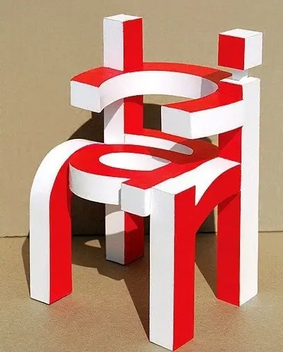 Red-and-White Interlocking Chair Optical-Illusion Sculpture