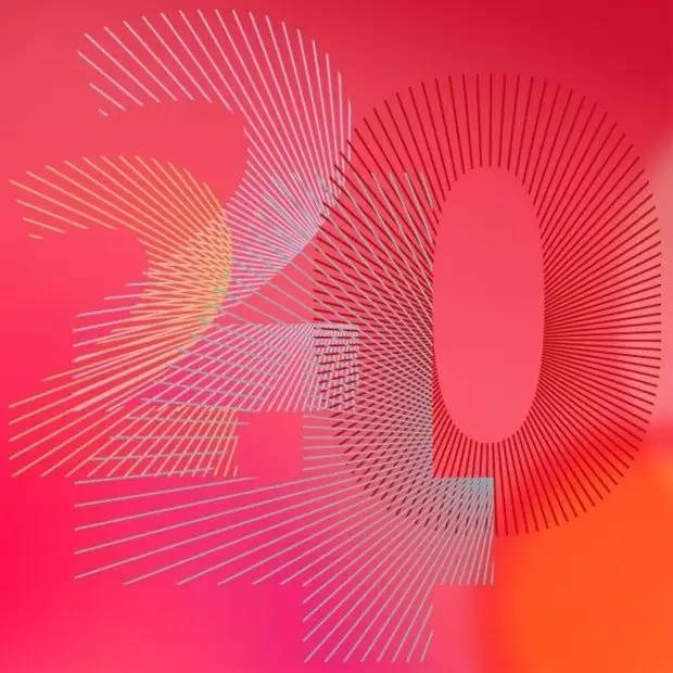 Radial-line '20' Typographic Poster on Pink–Orange Gradient