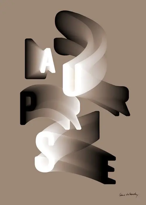 Translucent ribbon 3D typography poster with stacked letters (A U P R S E)