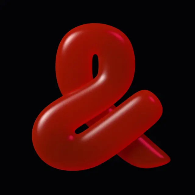 Glossy Red 3D Ampersand on Black Background