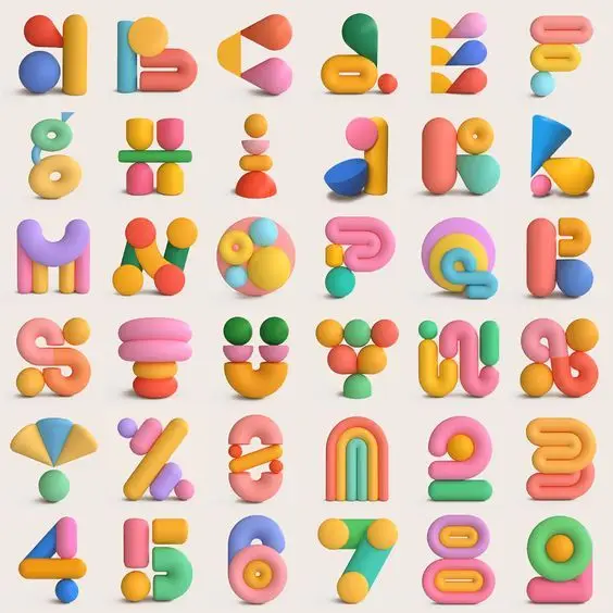 Pastel 3D Typographic Glyph Set — Sculptural Alphabet & Numerals (6x6 grid)