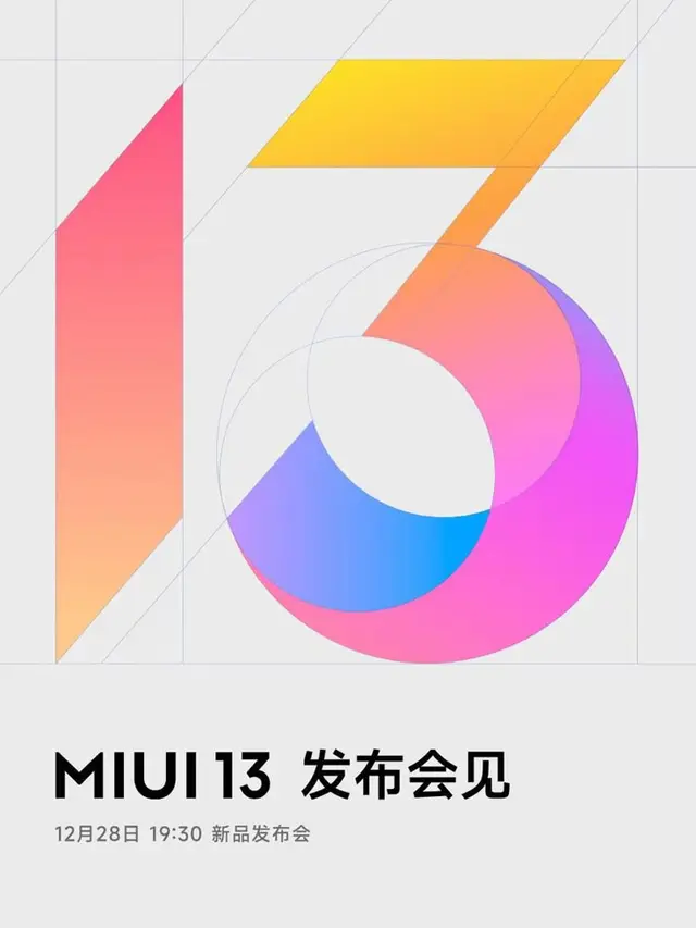 MIUI 13 launch poster — geometric gradient '13' with grid