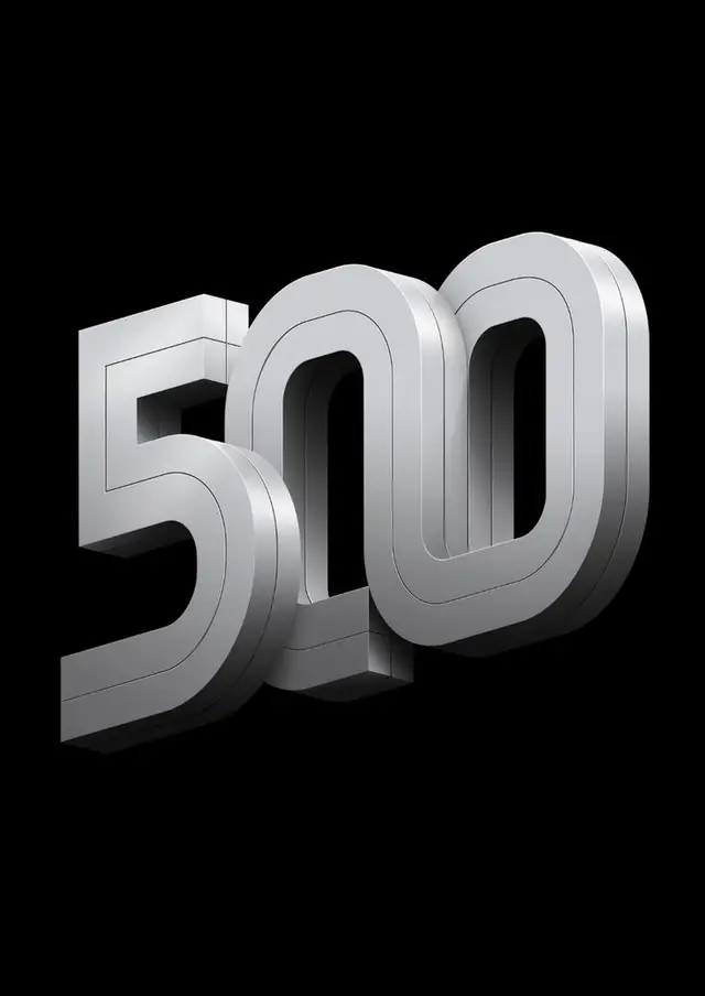 Chrome 3D Ribbon Numeral "500" on Black Background
