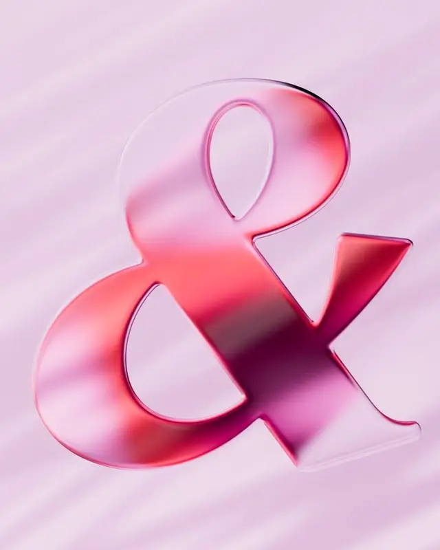 Glossy 3D Ampersand on Pastel Pink Background
