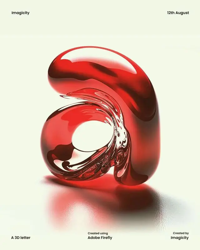 Translucent red 3D lowercase "a" glass sculpture — Adobe Firefly render
