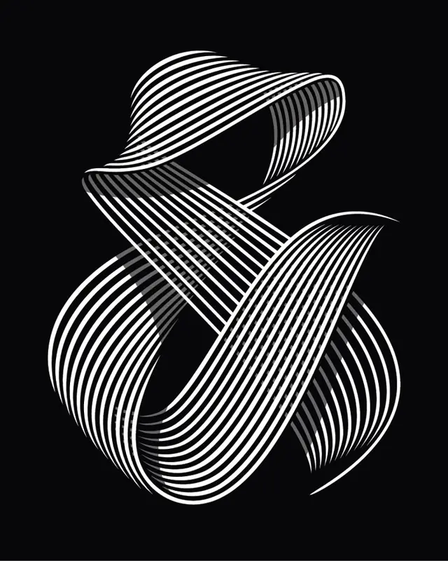 Striped Ribbon Ampersand — Monochrome Graphic