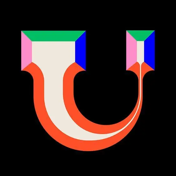 Geometric 3D letter U with faceted caps
