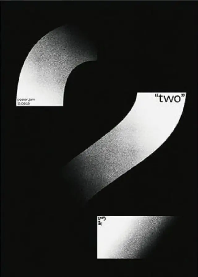 Monochrome Poster — Stylized "2" with Halftone Gradient