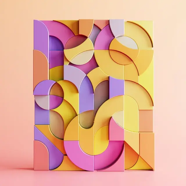 Pastel Modular Geometric Wall Sculpture with Interlocking Semi‑Circles