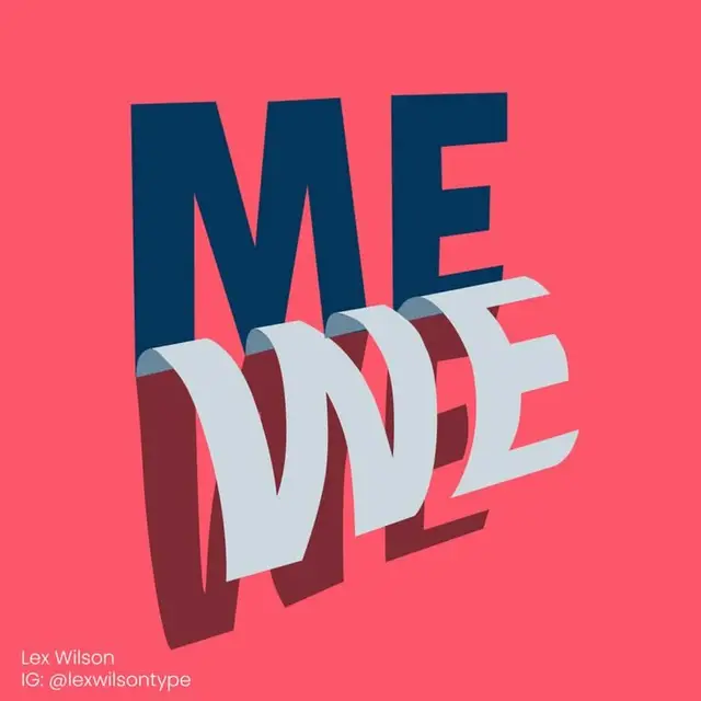3D Ribbon Typography: 'ME' into 'WE' on Coral Background (Lex Wilson)