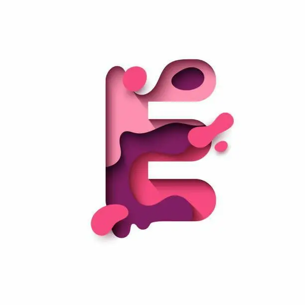 Layered paper-cut letter E in pink and purple