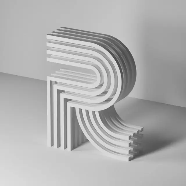 Monochrome Layered 'R' Typographic Sculpture