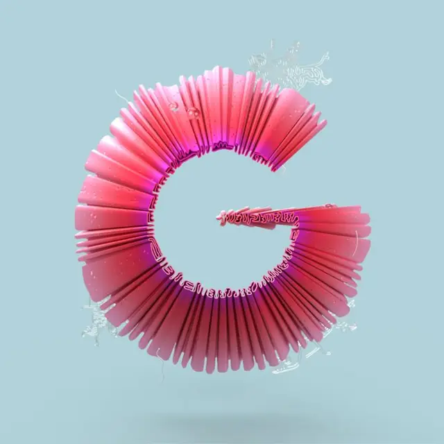 3D Pink Gradient Letter G — Ribbed Plastic Typography