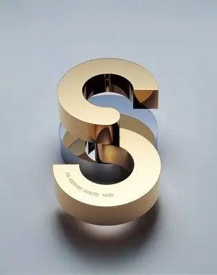 Photoreal 3D Metallic 'S' Sculpture — Gold Top with Mirrored Chrome Interior