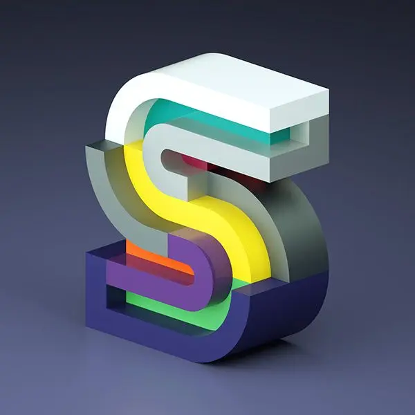 Isometric 3D layered letter S — multicolor ribbon sculpture